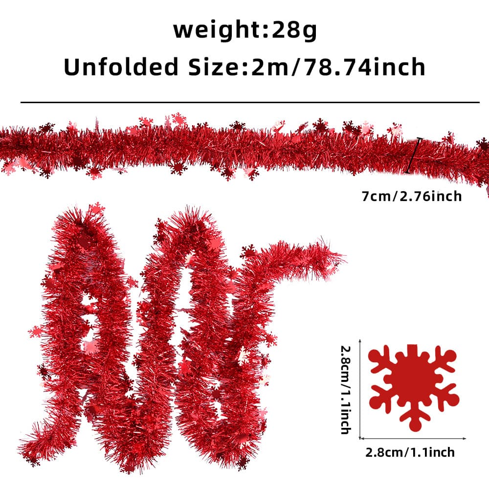 2 m Red Snowflake Tinsel Garland