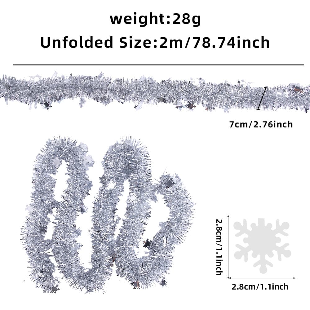 2 m Silver Snowflake Tinsel Garland