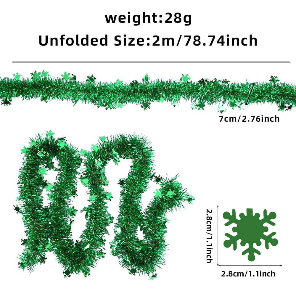 2 m Green Snowflake Tinsel Garland