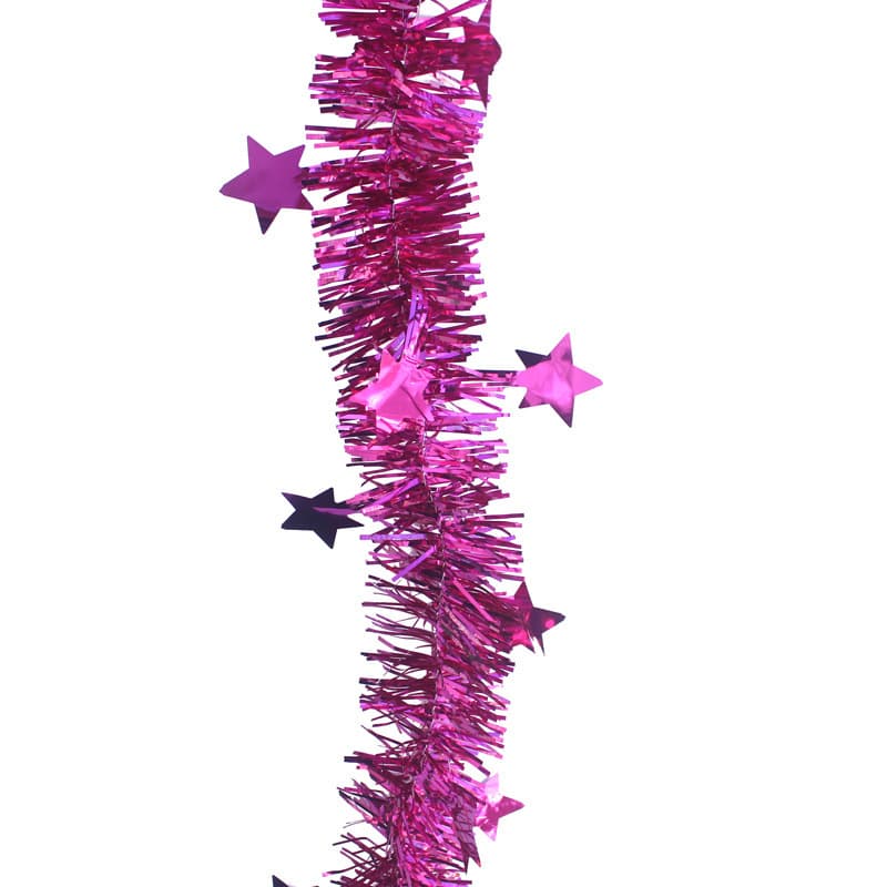 2 m Hot Pink Red Star Tinsel Garland